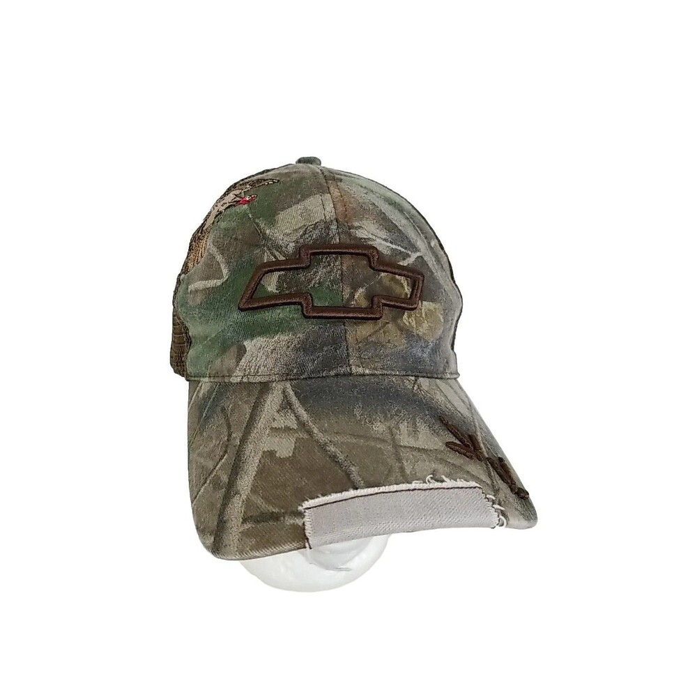 Chevy Camo Trucker Strapback Hat Distressed Embroidered Hunting Realtree